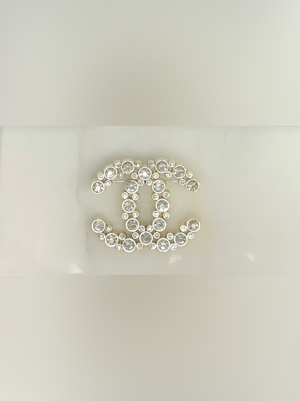 Designer inspired Pure Crystals Double C Brooch - White and Gold